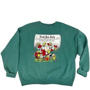 Vintage 90s Lee Christmas North Pole Daily Sweatshirt Crewneck  Green - Size XL